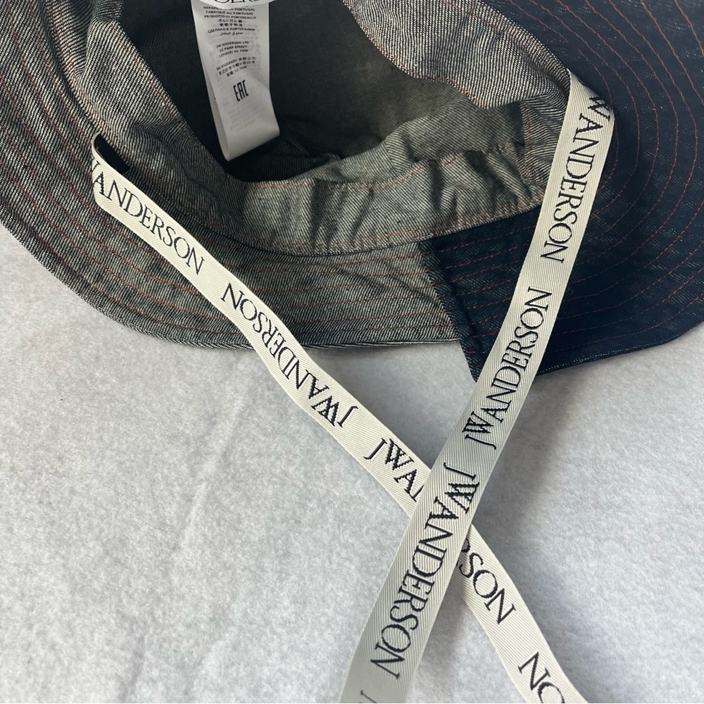 J W ANDERSON sz M/L 60 Denim Asymmetrical Bucket Hat Logo Straps - Picture 3 of 11